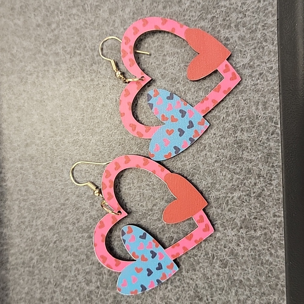 Wood Dangle Heart Earrings